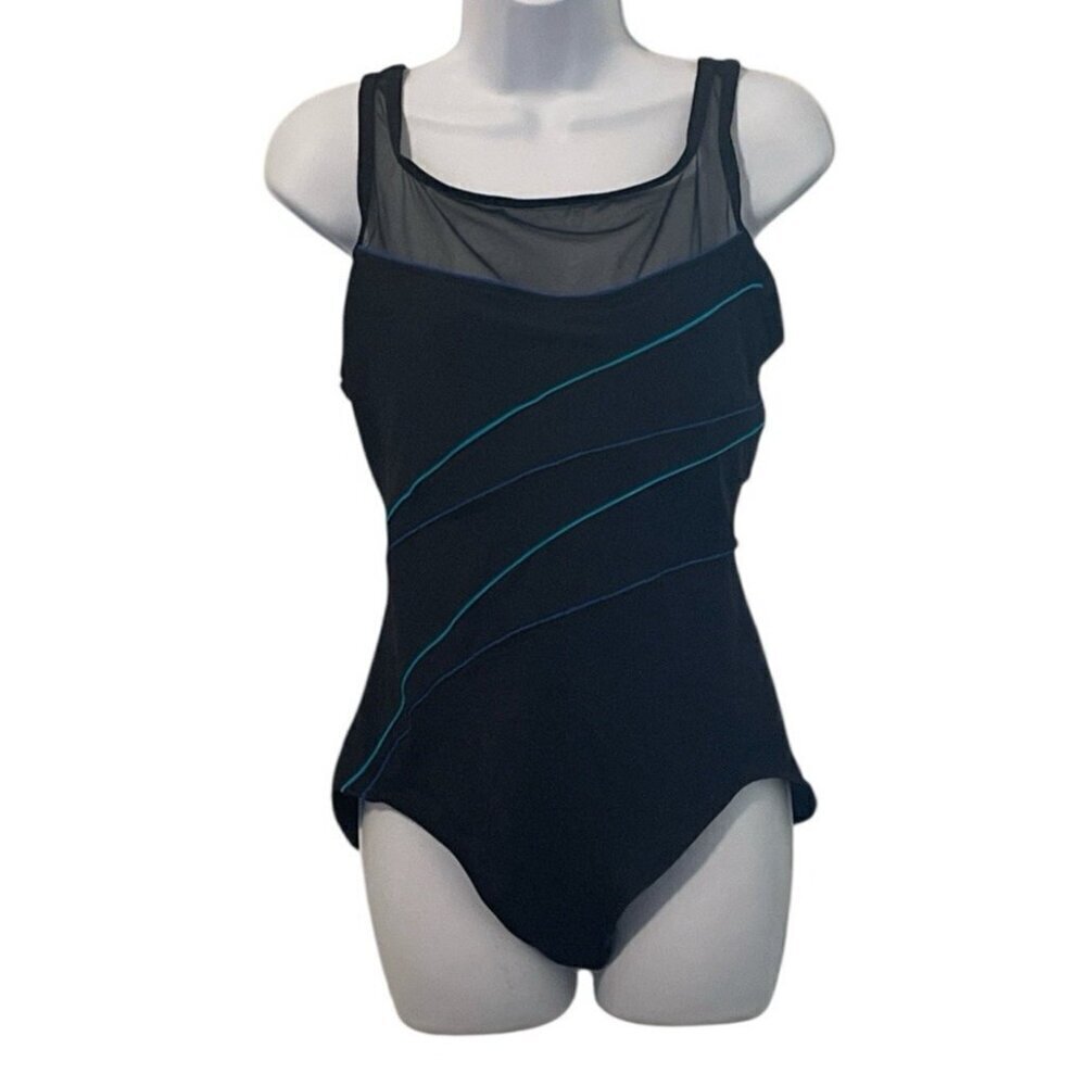Beach Cabana Woman One Piece Mesh Insert Swimsuit Size 1X 16W/18W Bra No Pads
